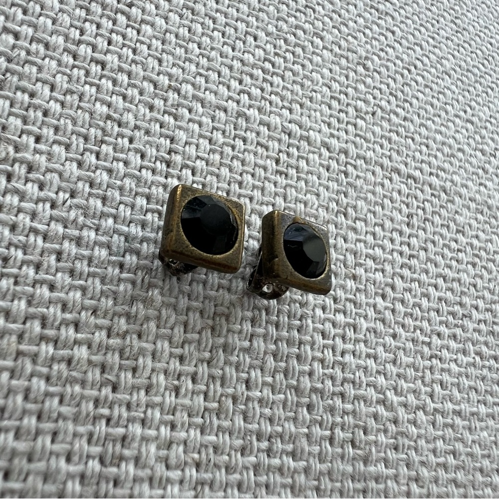 BELLADONNA Black Swarovski Crystal Antique Brass Stud Earrings